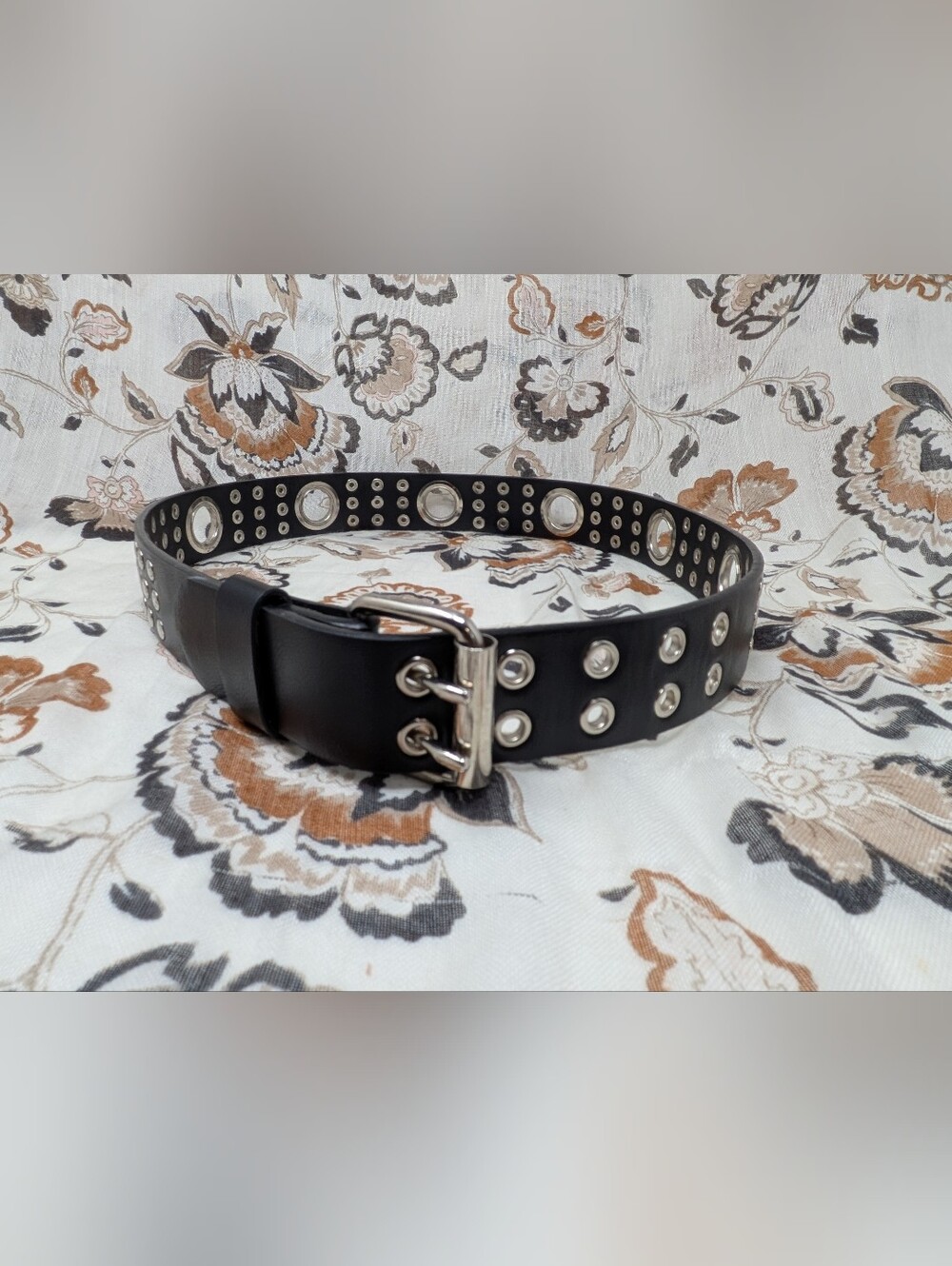 Hot Topic Black Double-Row Grommet Belt with Silver Buckle